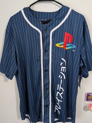PlayStation Katakana Kanji Baseball Jersey Official License Navy Pinstripe Small