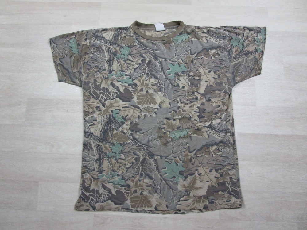 Vintage ACE Sportswear Pocket T Shirt (L) Advantage Camouflage 80s Camo Faded