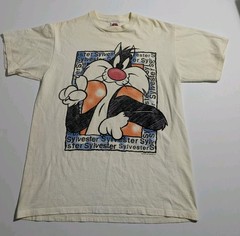 Looney Tunes Men’s L White Sylvester Graphic Print Crew Neck Tee 90s