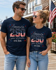 America 250 Years of Freedom 1776-2026 Patriotic Flag Graphic T-Shirt