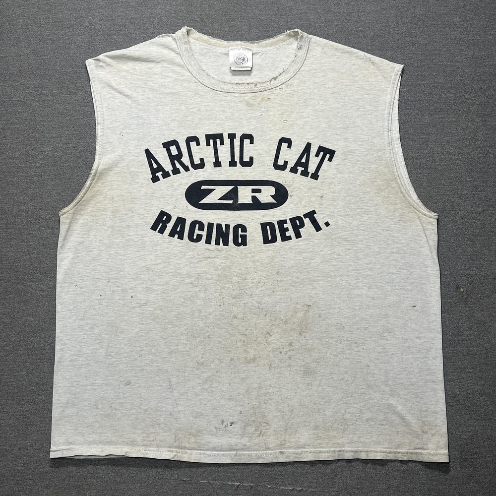 Vintage Arctic Cat Shirt Mens XL Gray ZR Snowmobile Thrashed Smoked Distressed