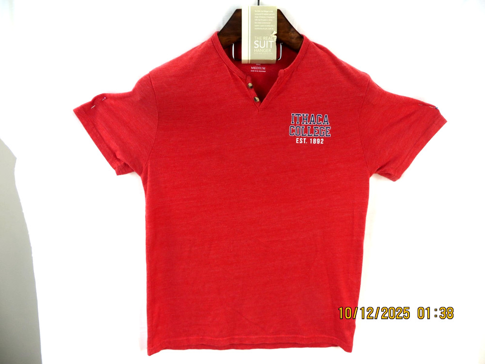 LEAGUE 91 SZ M Polyes/Cotton/Rayon Men’s ITHACA COLLEGE Logo 2 Button T- Shirt