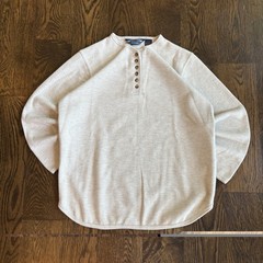 Vtg 90s Shaver Lake Knit Henley Mens S Cream Ribbed Thermal Pullover Sweater