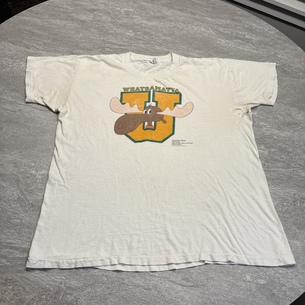 Vintage Bullwinkle Shirt Mens Large White Whatsamatta U Cartoon DeSantis 80s XL