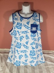 Bud Light Beer White Blue AOP Muscle Tank Top Shirt Chest Pocket Mens XL NWOT