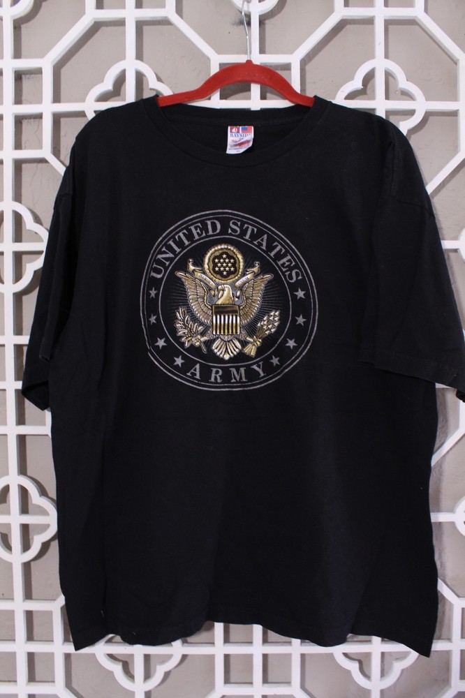 Army Shirt Mens XL Black Gold Casual Graphic USA Logo Cotton Outdoor Bayside Men