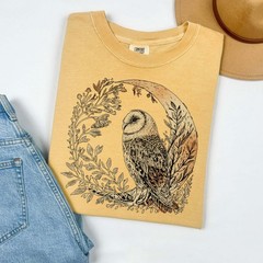 Celestial Cottagecore Barn Owl Moon Bird Wildlife Comfort Tee