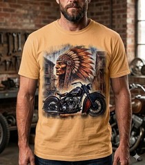 Vintage Indian Motorcycle T-Shirt Native American Chief Dark Blue Biker Tee