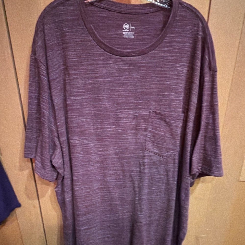 Harbor Bay Men’s 3XL Big & Tall Purple Heathered Pocket T-Shirt Crew Neck