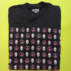 Vintage Skulls Pink Bows & Peace Symbols Single Stitch Tee Shirt Fashion Victim