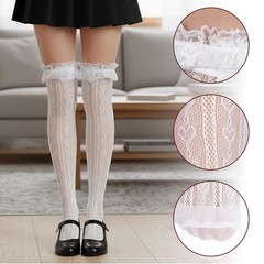 Lace Knee High Socks, Thigh High Stocking with Lace Trim, White Laces Socks W…