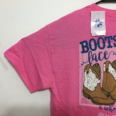 Itsa Girl Thing Womens T-Shirt Boots & Lace Tee Color Azalea Pink