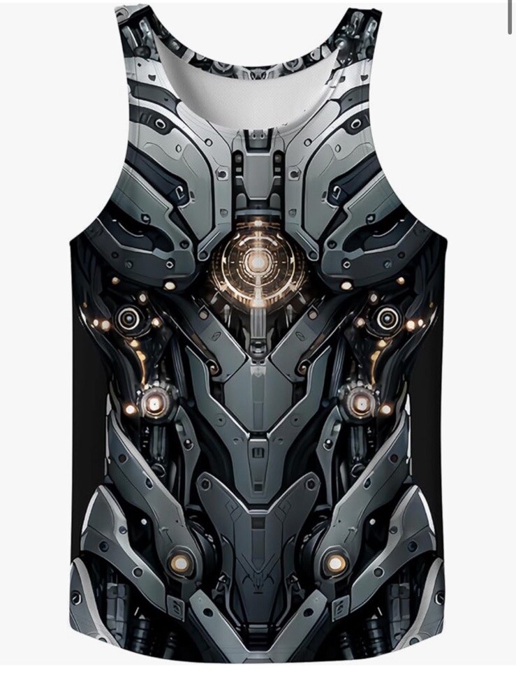 Men’s 3D Print Tank Top, Beach Sport T-shirt, Summer Top Size M