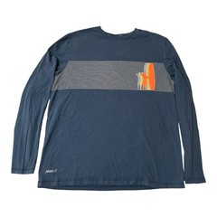 Johnnie O T Shirt Mens L Large Blue Long Sleeve Graphic Crew Neck Surfer Beach