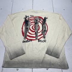 Dedluv Studio Ivory Save Us Long Sleeve Distressed Thermal T Shirt Mens Size L