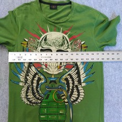 Christian Audigier Y2K Skull Grenade Rhinestone Green T-Shirt Short Sleeve Sz S