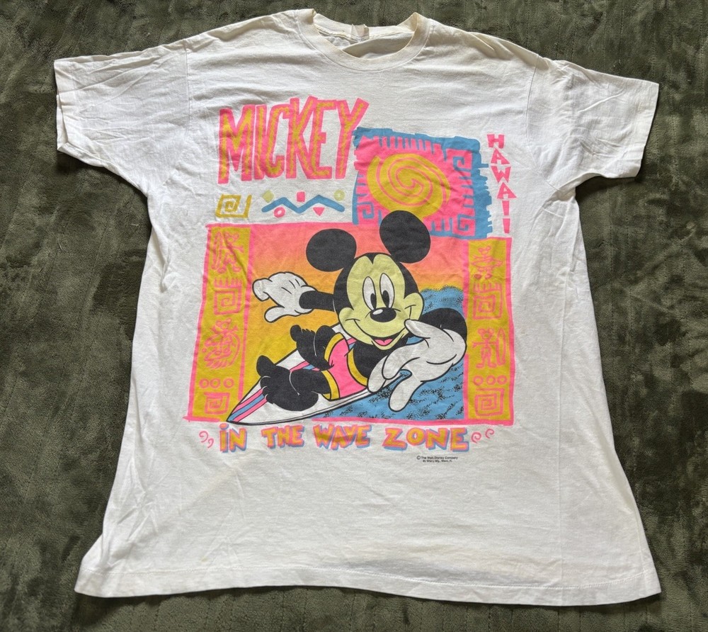 Vintage Mickey Mouse Sleep Shirt White One Size Hawaii Wave Zone Sherry 90s USA
