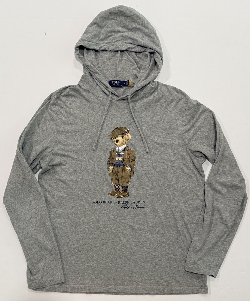 Polo Ralph Lauren Lightweight Hoodie Men’s Medium Gray Dapper Tweed Polo Bear