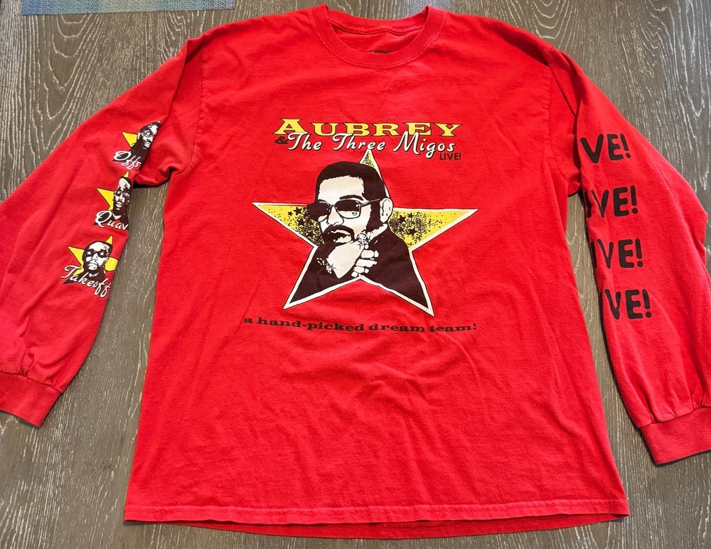 Mens 2018 Aubrey & the Three Migos Drake Tour Long Sleeve Shirt Size Large red