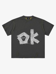 “OK” Patch Color-Block Ripped Reversible T-Shirt