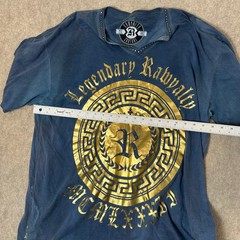 Rawyalty Couture T-Shirt Mens 3X Blue Gold Foil Rhinestone V-Neck Streetwear