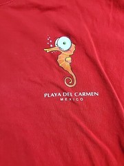 Playa Del Carmen Seahorse Graphics Mens XL Red Cottton T-shirt