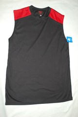 Mens ATHLETIC MUSCLE T-SHIRT Sleevlss BLACK w/ RED MESH SHLDR Moist Wick M 38-40