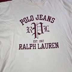 VTG Ralph Lauren Polo Jeans Co Jersey Shirt Men XL Cream Burgundy Logo Spellout