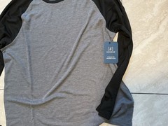 George Mens & Big Men’s Long Sleeve Raglan 2-color Tee Size L Black On Charcoal