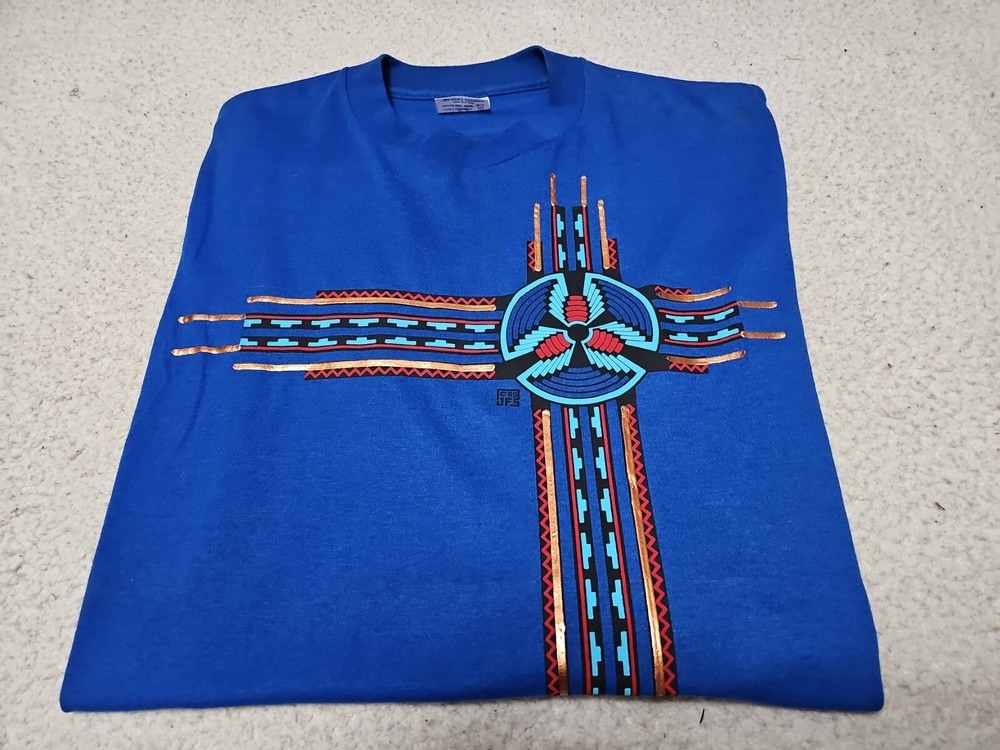 Vintage 1989 (JFS) Southwestern Art Deco Metallic Single Stitch TShirt SZ Large