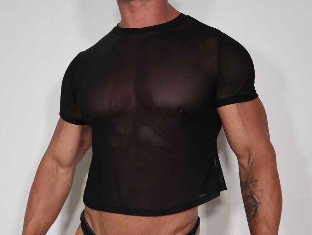 ADULT SHORT SLEEVE CROPPED SHEER SHIRT SIZE M/L