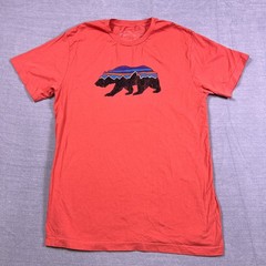 Patagonia Mens Orange Fitz Roy Bear Organic Crewneck Slim Fit T-Shirt Size M