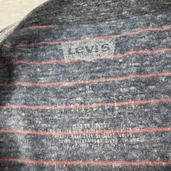 Levi’s Henley Shirt Men XL Blue Grey Striped Short Sleeve Marled Casual 3-Button