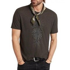John Varvatos Men’s Dagger Sun Rays Embroidered T-Shirt Linen Modal Carbon Grey