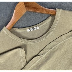 Buck Mason Shirt Mens Medium Beige Vintage Wash Curved Hem Minimalist Basic