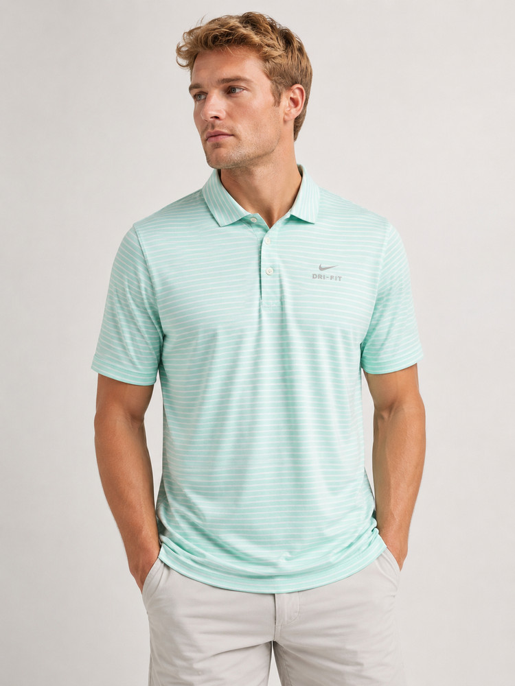 Nike Dri-FIT Men’s Golf Polo Shirt Mint Green White Striped Short Sleeve M