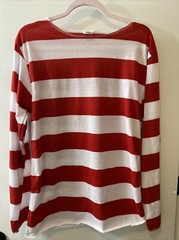 Spirit Halloween Where’s Waldo Shirt Mens Size S/M Red/White Striped Full Sleeve