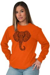 Geometric Spirit Animal Henna Elephant Head Long Sleeve Crewneck Tee Men Women