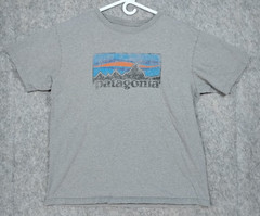 Patagonia Men’s L Gray Mountain Graphic Organic Cotton Logo T-Shirt Outdoors Tee