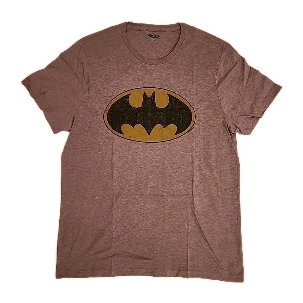 New DC Comics Distressed Batman Logo Mens XL Soft Light Heather Grey Tee