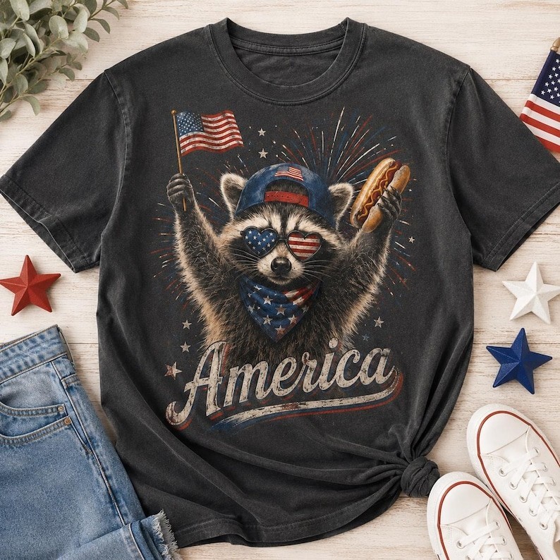 Feral & Free Raccoon Shirt, 4th of July Shirt, Comfort Colors 1717, USA Independ