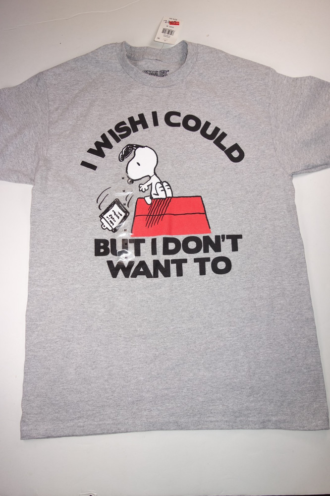 PEANUTS Snoopy Wish I Could But I Don’t Want To Short Sleeve T-Shirt NEW Medium
