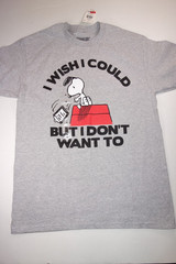 PEANUTS Snoopy Wish I Could But I Don’t Want To Short Sleeve T-Shirt NEW Medium