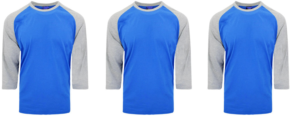 3 Packs Men’s 3/4 Sleeve Crew Neck Raglan Jersey Baseball Tee Shirts Size Small