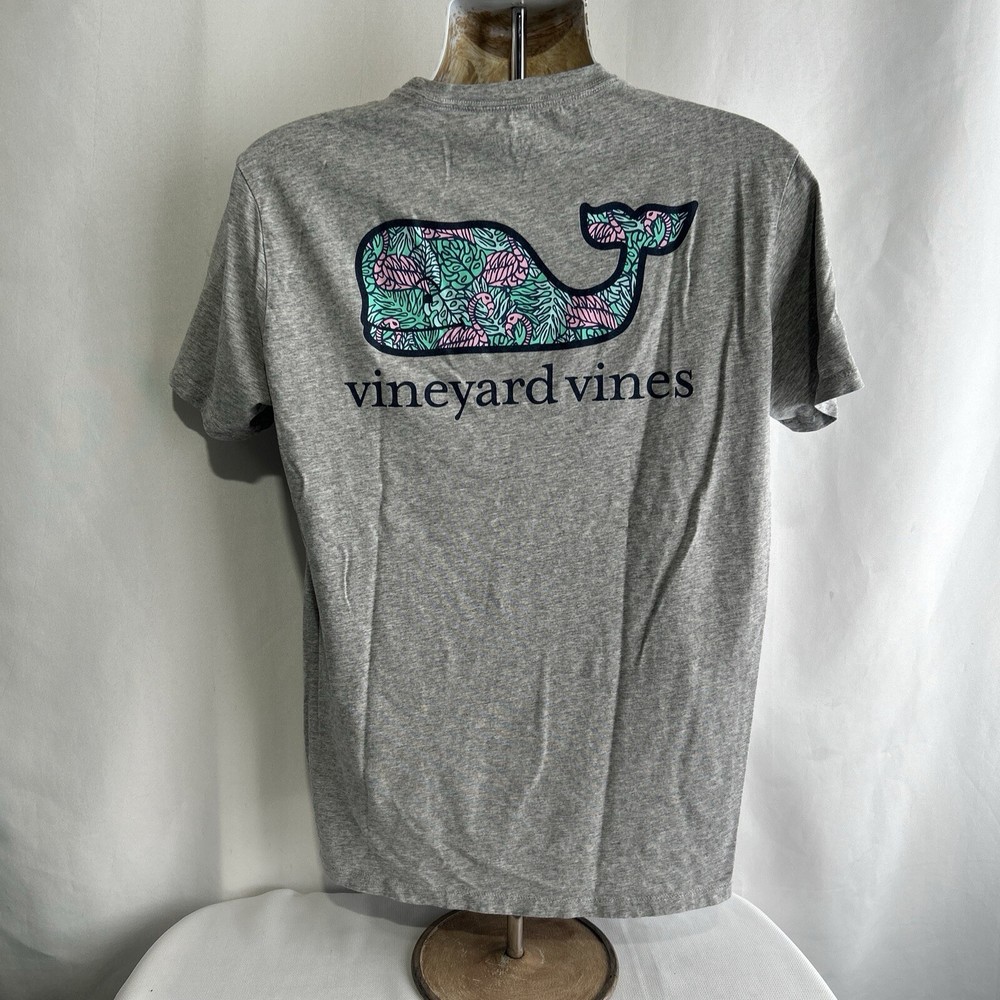 Vineyard Vines Men SS Whale Pocket Crew Tee T-Shirt “Flamingo PALM WHALE FILL”