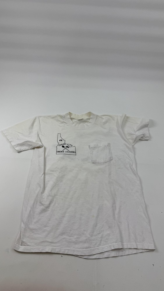 Vintage Idaho City Smoke Chasers Shirt Mens Large White Fire Tee Stedman USA
