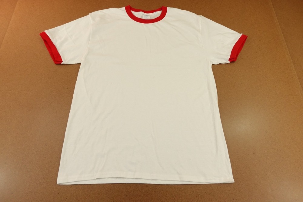 Port & Co Core Cotton Adult Large White Red Contrast Short Sleeve T-Shirt New