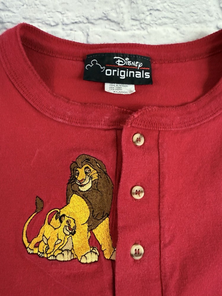Vintage Disney Originals Lion King Shirt Red Embroidered Simba & Mufasa Sz XL