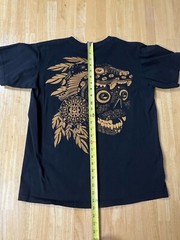 AZTEC SKULL T SHIRT ART TEE Front Back Hits Unique LARGE Neon Black Vision See
