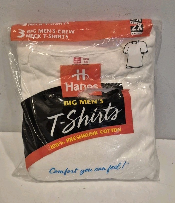 Vintage 1997 Hanes Men’s Comfort Size 2 X Pack of 3 Crew Neck T Shirts White